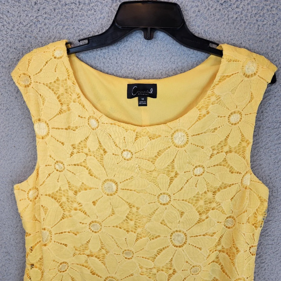 Connected Apparel Coming Up Daisy Yellow Perfect Summer Dress Sz 14 Lace Overlay - Picture 3 of 11